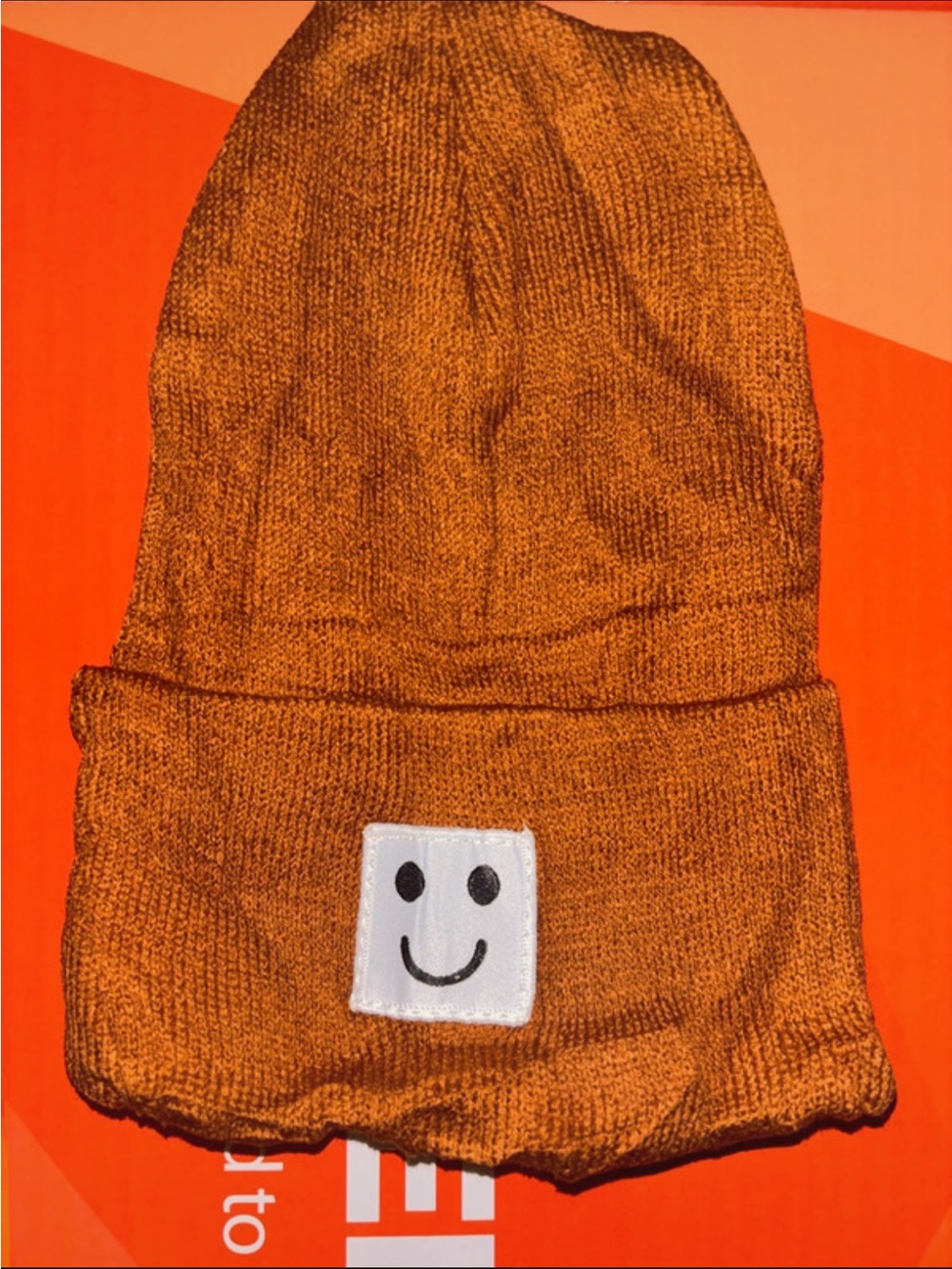 Kids brown Knit Beanie with Smiley Patch